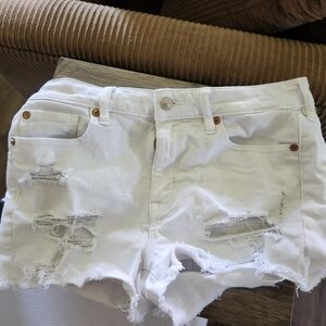 American Eagle White Distressed Jean Shorts